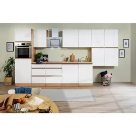 Respekta Küchenzeile Premium Grifflos 380 cm weiß hochglanz / eiche sonoma sägerau