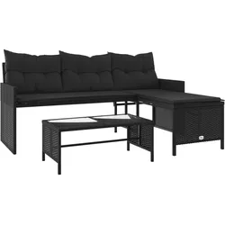 vidaXL Gartensofa in L-Form mit Tisch und Kissen Schwarz Poly Rattan