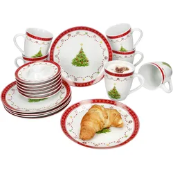 18tlg Frühstücksset Weihnachtstraum Porzellan 6 Pers. Teller Becher Eierbecher