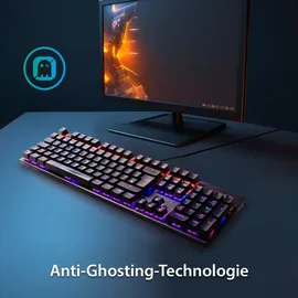 EAXUS Eaxus® Mechanische Gaming Tastatur - LED Gaming Keyboard mit Makrotasten & Blue Switches, USB 1000 Hz Pollingrate, QWERTZ, Schwarz