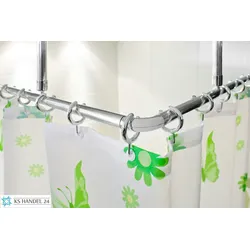 Winkelstange 150x150 cm Überlänge barrierefrei Silber glänzend 2x Deckenhalterungen Badewanne