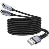 USB Y Splitter, 1M USB Splitter (1 Eingang, 2 Ausgänge), Verlängerungskabel mit USB Stecker und 2 Buchsen, unterstützt das Laden und die Datenübertragung für Mac, Xbox, Laptop, Tablet und Smartphone.