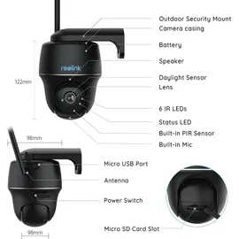 Reolink 2K 355°/140° PTZ Solar/Akku-Überwachungskamera Outdoor mit 2,4/5GHz WiFi, Personen-/Fahrzeugerkennung, PIR-Sensor, 2-Wege-Audio, Argus