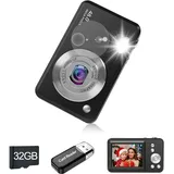 Digitalkamera Kinder, 1080P HD Digitalkamera mit 32GB Speicherkarte, Kompaktkamera mit Langer Akkulaufzeit, Ideal für Kinder, Jugendliche, Anfänger-Schwarz