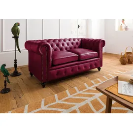 Massivmoebel24 Sofa 2-Sitzer Echtleder 158x82x75 rot CHESTERFIELD #402