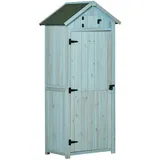 Outsunny Gartenschrank Holz, Hellblau+Grün 77 x 54,2 x 179 cm - Schutzhüllen, Geräteschuppen