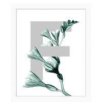 queence Bild »F-Flower«, Buchstaben, gerahmt, Blume, Blätter, grau