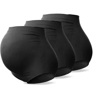 SUNNYBUY Damen Umstandsmode Hohe Taille Unterwäsche Schwangerschaft Nahtlos Weich Hipster Panties Over Bump, Schwarz-3er Pack, M