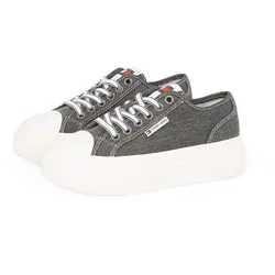 Plateausneaker TOMMY JEANS "TJW FOXING FLATFORM LC", Damen, Gr. 42, grau (anthrazit), Baumwolle, sportlich, Schuhe, Freizeitschuh, Halbschuh, Schnürschuh im Jeans-Look