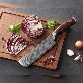 Wakoli EDIB Nakiri Messer I 17,50 cm Klinge aus 67 Lagen Damaststahl I Pakkaholzgriff