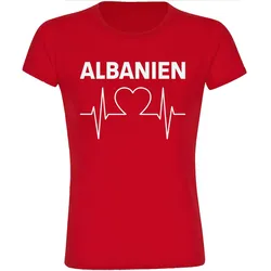 multifanshop Damen T-Shirt - Albanien - Herzschlag - Druck weiß - Frauen