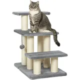 Verstellbare 3-stufige Katzen- Und Hundetreppe Mit Sisal-kratzbaum Und Ball, Maße 52 X 34,5 X 54 Cm, Grau