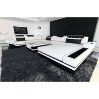 Sofa Dreams Wohnlandschaft Mezzo, XXL U Form Ledersofa mit LED, wahlweise mit Bettfunktion als Schlafsofa, Designersofa weiß