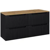 Lomadox Doppelwaschtisch-Unterschrank 120cm, in schwarz mit Eiche, gerillte Front, grifflos