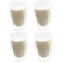 Latte Macchiato Gläser Klare Eiskaffee Gläser Doppelwandige Kaffeegläser Welligkeit Iced Coffee Glas Gerippte Cappuccino Gläser Doppelwandige Gläser für Kaffee Saft Milch und Bubble Tee (450ml*4)