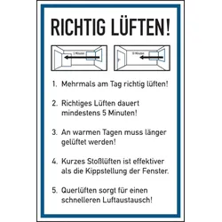Hinweisschild, Richtig lüften - 200x300x1.5 mm Kunststoff