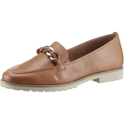 Loafer TAMARIS, Damen, Gr. 40, braun (cognac), Leder, klassisch, Schuhe, Chunky Slipper, Business Schuh mit trendiger Flechtkette