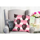 Queence Dekokissen Fakir, Kissenhülle,Erdbeeren,Weiße Streifen,Pinke Streifen,Frisch,Fröhlich rosa|weiß 50 cm x 50 cm
