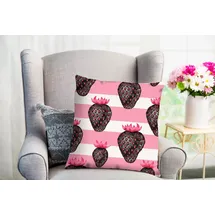 Queence Dekokissen Fakir, Kissenhülle,Erdbeeren,Weiße Streifen,Pinke Streifen,Frisch,Fröhlich rosa|weiß 50 cm x 50 cm