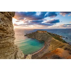 Fototapete PAPERMOON "GNEJNA BUCHT-MALTA STRAND KLIPPEN KÜSTE BLUMEN GEBIRGE", bunt, B:4,00m L:2,60m, Vlies, Tapeten