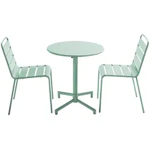 Oviala Gartenset 2 St. 1 Tisch und 2 Stühle  rund  UV-beständig  stapelbar  salbeigrün  2 St.