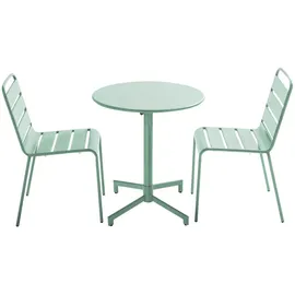 Oviala Gartenset 2 St. 1 Tisch und 2 Stühle  rund  UV-beständig  stapelbar  salbeigrün  2 St.