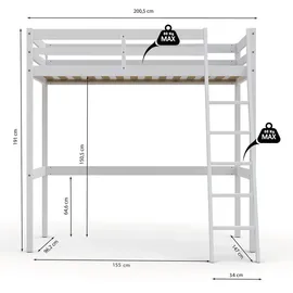 le quai des affaires Hochbett STUDIO 90 x 190 cm Kiefer massiv weiß