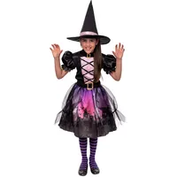 Magicoo Burghexe Hexenkostüm für Mädchen Kinder Rosa Schwarz - von Gr 104 bis 140 - Halloween Hexe-Kostüm Kind Halloweenkostüm (110/116)