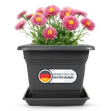 1er Set Pflanzkübel Groß Außen, Blumentopf Gross 40x40 cm, 46 Liter, Pflanzentopf Blumentopf mit Untersetzer, Pflanzkübel Kunststoff, Blumenkübel Pflanztöpfe Blumentöpfe Made in DE, Anthrazit,