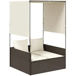 vidaXL Doppel-Sonnenliege mit Dach und Vorhängen Braun Poly Rattan