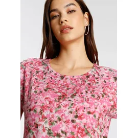 TAMARIS T-Shirt "mit lockerem Schnitt, aus fließender Viskose-Qualität", Damen, Gr. 40, pink, Single Jersey, Obermaterial: 95% Viskose, 5% Elasthan, figurumspielend hüftbedeckend, Rundhals, angeschnitten, Shirts T-Shirt, in lockerer Form mit Print