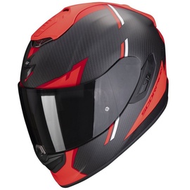 Scorpion Exo Motorradhelm Exo-1400 Evo Carbon Air Kendal schwarz-rot matt, Sport Touren Helm aufpumpbare Polster Pinlock Sonnenblende 2. Visier schwarz L