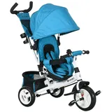 Homcom Dreirad 6-in-1 mit Schubstange für 1-5 Jahre Kinder bis 25kg, Kinderdreirad mit Vorwärts und Rückwärtsfahrt, Korb Tasche Becherhalter Sonnendach, Blau