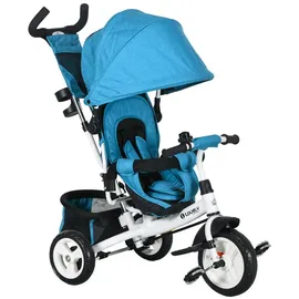 Homcom Dreirad 6-in-1 mit Schubstange für 1-5 Jahre Kinder bis 25kg, Kinderdreirad mit Vorwärts und Rückwärtsfahrt, Korb Tasche Becherhalter Sonnendach, Blau