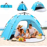 Quick Up Strandmuschel Pop Up Strandzelt UV50+ 3 Sek Aufbau Windschutz Blau