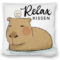 speecheese Dekokissen Capybara Kissen satiniert mit Spruch Relax Kissen satiniert