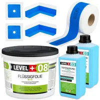 Level + Dicht-Set 12 kg Flüssigfolie 10 m Dichtband Tiefengrund 1 L