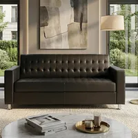 MCW 3er Sofa Pori, Couch Loungesofa, Kunstleder, Metall-Füße 180cm ~ coffee
