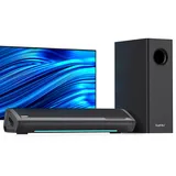 Saiyin TV Soundbar mit Subwoofer, 17-Zoll Soundbar für TV Geräte, 2.1ch Surround Sound System mit Einstellbarem Bass, Lautstärkeanzeige und Bluetooth/Optical/AUX Eingang für TV, PC, Projektor