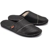 ESTRO Hausschuhe Herren Leder Herrenhausschuhe - Hausschuhe Männer Pantoffeln Herren Pantoletten Slippers M55 (48 EU, Schwarz) - 48 EU