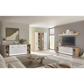 Home Affaire Wohnwand HOME AFFAIRE "Brixen, moderne Anbauwand, Wohnzimmer-Set, Eiche Evoke Dekor mit Weiß", weiß (eiche evoke, weiß), B:198cm H:170cm T:43cm, Holzwerkstoff, Kastenmöbel-Sets, Wohnwand, enthält Lowboard und Wandboard