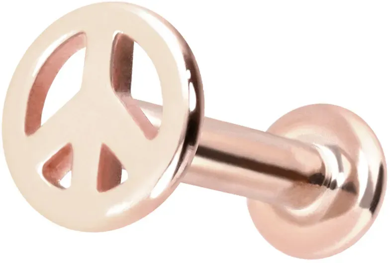 14 Karat Gold Labret mit Push Fit PEACE-ZEICHEN