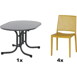 SIENA GARDEN Urban Lights Set 5teilig Lane Stuhl gastrotauglich mustard mit Tisch Paco 140x90