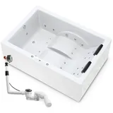 Luxus Whirlpool Badewanne 180x130 cm mit 24 Düsen für 2 Personen Model: Marburg Lux Ab–Überlauf–Garnitur mit Zulauf