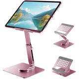 iPad Tablet Ständer, iPad Pro Air Stand Höhenverstellbar mit 360° Drehbarem, Aluminium Faltbarer Universeller Tablet Halterung Stands für iPad Pro 13/11,Tablets 4.7–16.5" und Alle Geräte(Rosa)