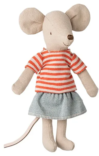 Maileg Maus Große Schwester Stofftier - 13 cm Baumwolle, gestreiftes Kleid - Ab 3 Jahren, liebevolles Design