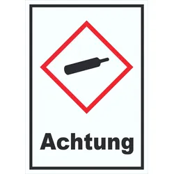 HB-Druck Schild Gasflasche Gas unter Druck Achtung hochkant A6 Rückseite selbstklebend
