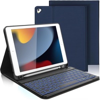 AVNICUD Tastatur Hülle für iPad 6.Generation - 7 Backlight QWERTZ Deutsch Bluetooth Tastatur Magnetisch Schutzhülle mit Stifthalter für iPad 6./5.Generation, iPad Pro 9.7, iPad Air 2 & 1, Dunkelblau