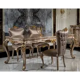 Casa Padrino Esszimmer-Set Luxus Barock Esszimmer Set Silber / Antik Silber / Braun / Gold - 1 Esstisch & 6 Esszimmerstühle - Barock Esszimmer Möbel - Edel & Prunkvoll