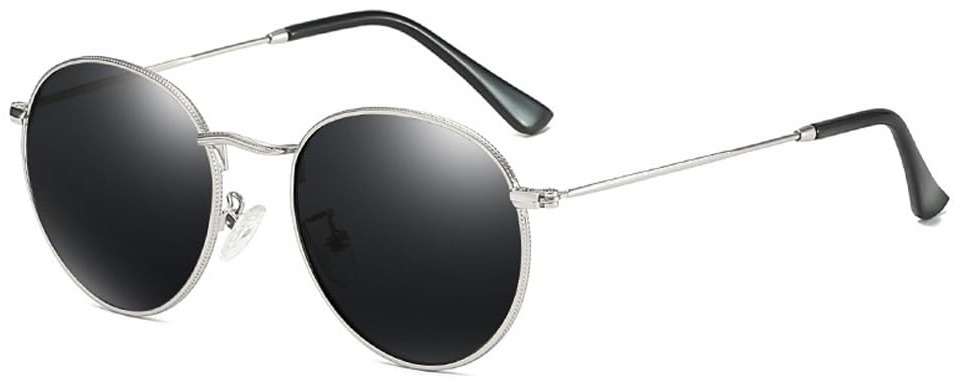 RUNHUIS Rund polarisierte Sonnenbrille Damen Herren Klassische Super Leichte Metallrahmen Gläser Mode Brillen für Fahren Angeln Silber/Grau